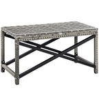 Outsunny Outdoor Coffee Table, Garden PE Rattan Side Table with Plastic Board Under the Full Woven Table Top and X-Shaped Frame for Patio, Balcony, Mixed Grey