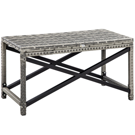 Outsunny Outdoor Coffee Table, Garden PE Rattan Side Table with Plastic Board Under the Full Woven Table Top and X-Shaped Frame for Patio, Balcony, Mixed Grey