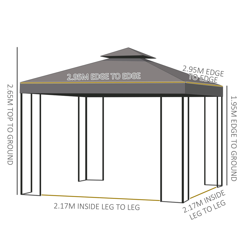 Outsunny 3 x 3 m Garden Gazebo Double Roof Marquee Patio Wedding Party Tent Canopy Shelter with Sidewalls (Brown)
