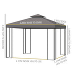 Outsunny 3 x 3 m Garden Gazebo Double Roof Marquee Patio Wedding Party Tent Canopy Shelter with Sidewalls (Brown)