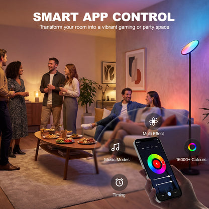 Uplighter Floor Lamp with Tuya App and Music Sync, Standing Lamp with Adjustable Head for Living Room Bedroom, Black