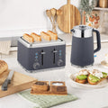 Electric Stainless Steel Kettle and Toaster Set, 3000W 1.7L UK Strix Thermostat Fast Boil Kettle w/ Limescale Filter, Cool Touch Body, 4 Slice Toaster with 7 Browning Levels, Crumb Tray, Grey