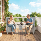 Outsunny Rattan Bistro Set, Reclining Garden Chairs and Glass Coffee Table with Cushions for Patio Balcony Porch, Light Grey