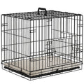 PawHut Foldable Dog Crate with Two Doors with Tray, Soft Cushion, for Extra Small Dogs, 60 x 45 x 50, Black