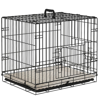 PawHut Foldable Dog Crate with Two Doors with Tray, Soft Cushion, for Extra Small Dogs, 60 x 45 x 50, Black