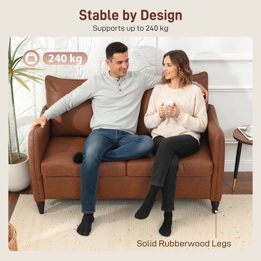 HOMCOM Faux Leather Marble-Effect Two-Seater Sofa - Brown