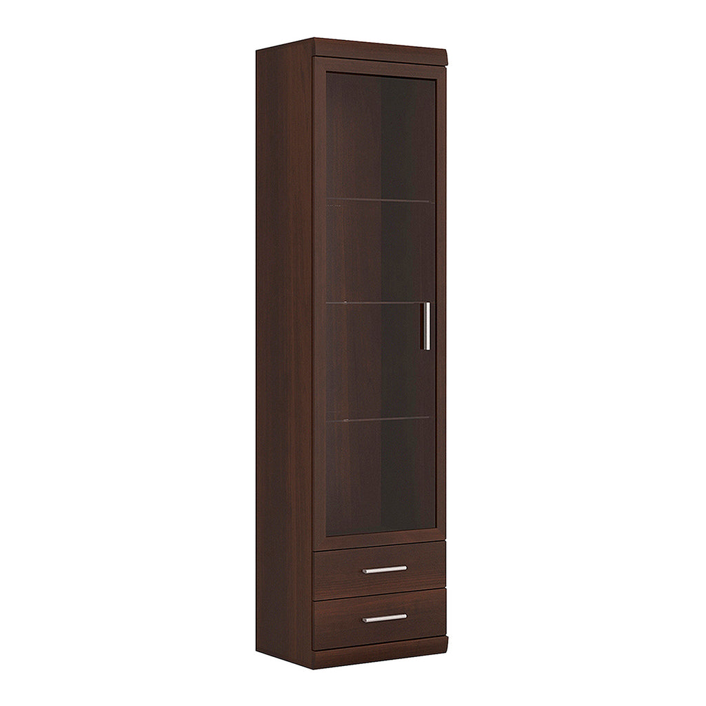 Ingrid Tall Glazed 1 Door 2 Drawer Narrow Cabinet in Dark Mahogany Melamine