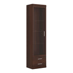 Ingrid Tall Glazed 1 Door 2 Drawer Narrow Cabinet in Dark Mahogany Melamine