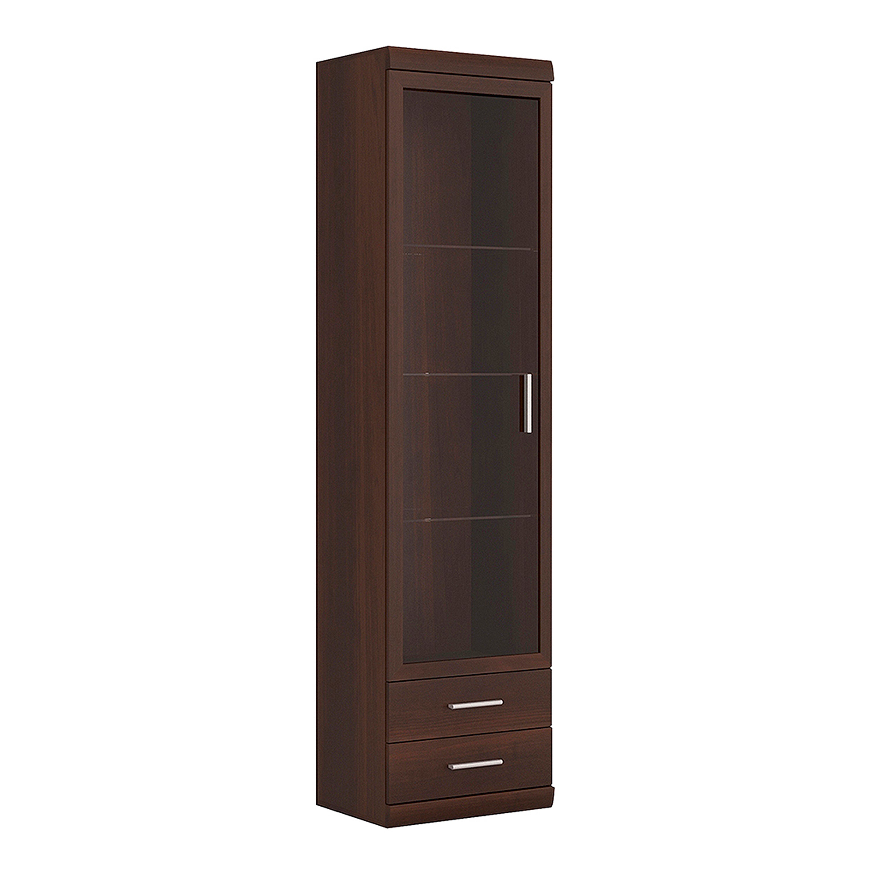 Ingrid Tall Glazed 1 Door 2 Drawer Narrow Cabinet in Dark Mahogany Melamine
