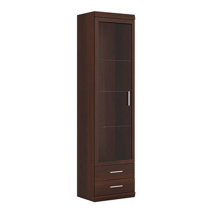 Ingrid Tall Glazed 1 Door 2 Drawer Narrow Cabinet in Dark Mahogany Melamine