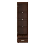 Ingrid Tall Glazed 1 Door 2 Drawer Narrow Cabinet in Dark Mahogany Melamine