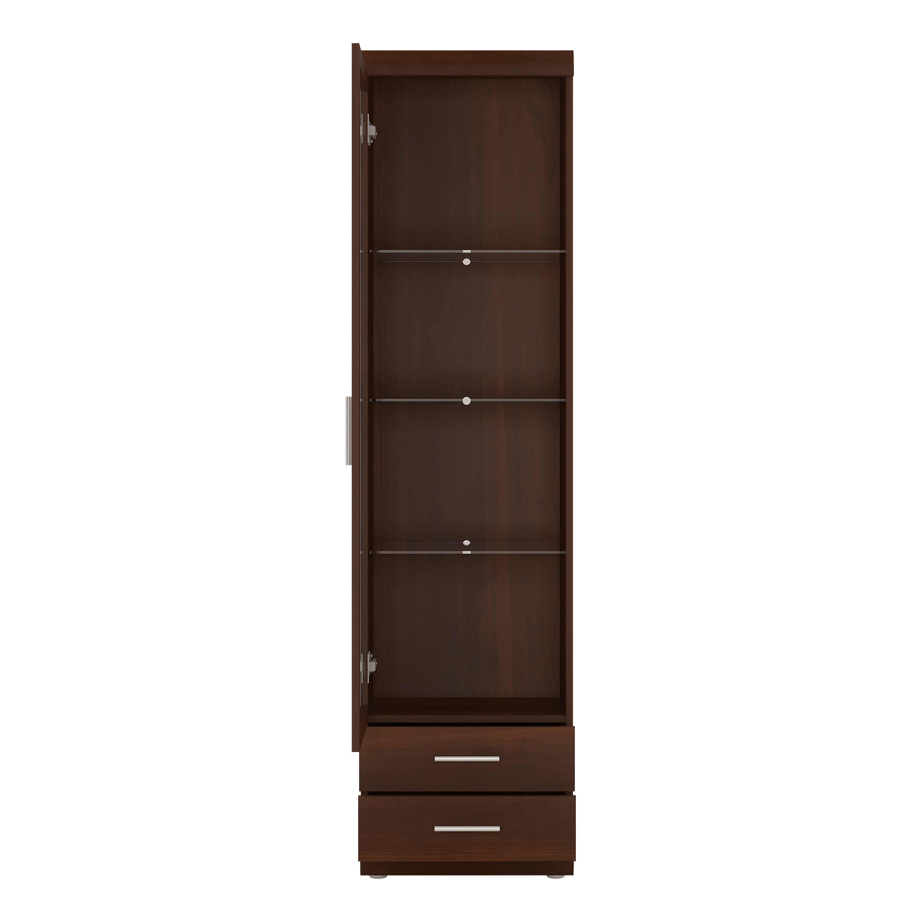 Ingrid Tall Glazed 1 Door 2 Drawer Narrow Cabinet in Dark Mahogany Melamine