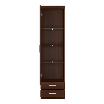 Ingrid Tall Glazed 1 Door 2 Drawer Narrow Cabinet in Dark Mahogany Melamine