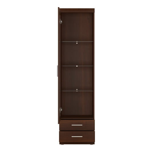 Ingrid Tall Glazed 1 Door 2 Drawer Narrow Cabinet in Dark Mahogany Melamine