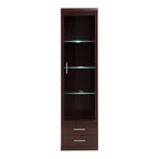 Ingrid Tall Glazed 1 Door 2 Drawer Narrow Cabinet in Dark Mahogany Melamine