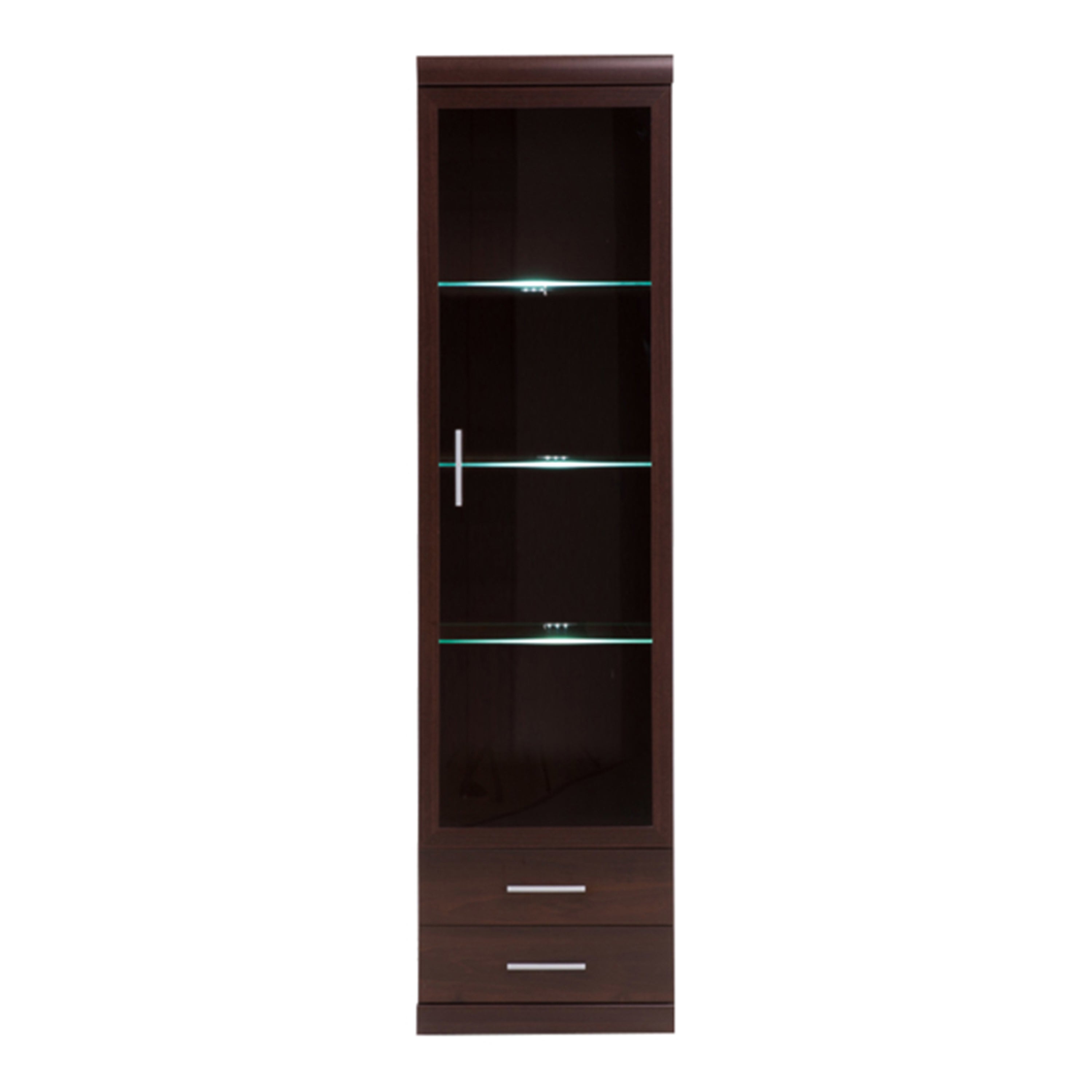 Ingrid Tall Glazed 1 Door 2 Drawer Narrow Cabinet in Dark Mahogany Melamine