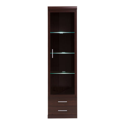 Ingrid Tall Glazed 1 Door 2 Drawer Narrow Cabinet in Dark Mahogany Melamine