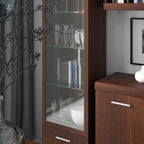 Ingrid Tall Glazed 1 Door 2 Drawer Narrow Cabinet in Dark Mahogany Melamine