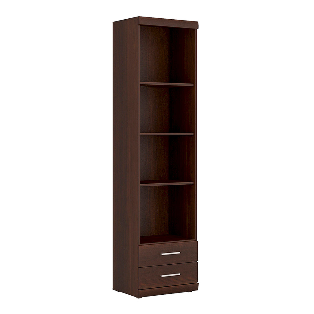 Ingrid Tall 2 Drawer Narrow Cabinet with Open Shelving in Dark Mahogany Melamine