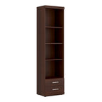 Ingrid Tall 2 Drawer Narrow Cabinet with Open Shelving in Dark Mahogany Melamine