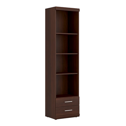 Ingrid Tall 2 Drawer Narrow Cabinet with Open Shelving in Dark Mahogany Melamine