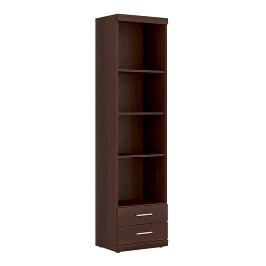 Ingrid Tall 2 Drawer Narrow Cabinet with Open Shelving in Dark Mahogany Melamine