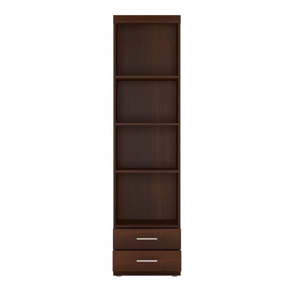 Ingrid Tall 2 Drawer Narrow Cabinet with Open Shelving in Dark Mahogany Melamine