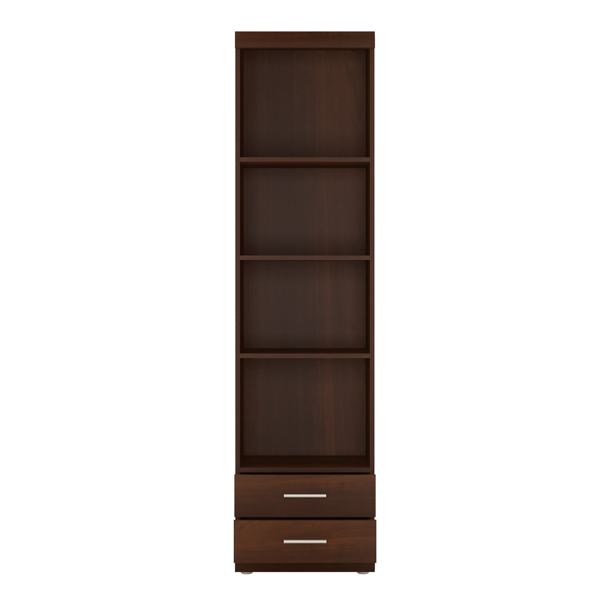 Ingrid Tall 2 Drawer Narrow Cabinet with Open Shelving in Dark Mahogany Melamine