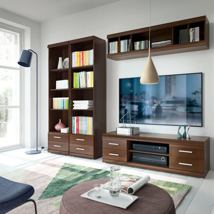 Ingrid Tall 2 Drawer Narrow Cabinet with Open Shelving in Dark Mahogany Melamine