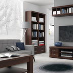 Ingrid Tall 2 Drawer Narrow Cabinet with Open Shelving in Dark Mahogany Melamine
