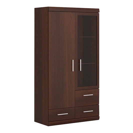 Ingrid 2 Door 3 Drawer Glazed Display Cabinet in Dark Mahogany Melamine