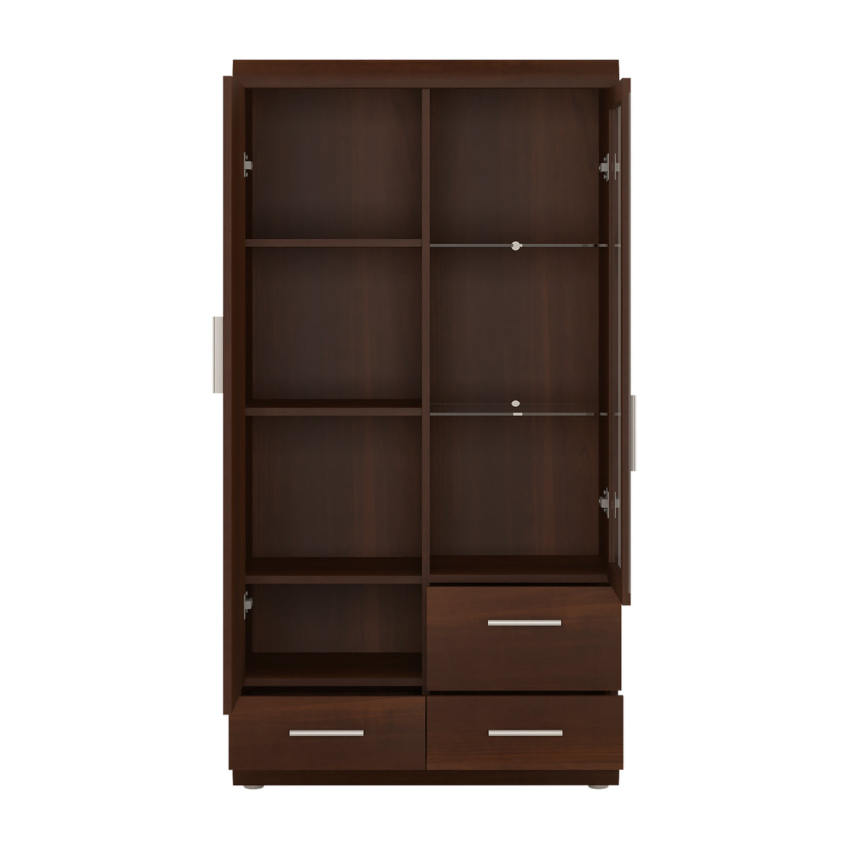 Ingrid 2 Door 3 Drawer Glazed Display Cabinet in Dark Mahogany Melamine