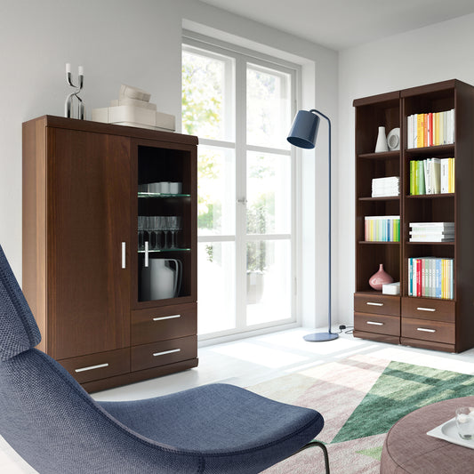 Ingrid 2 Door 3 Drawer Glazed Display Cabinet in Dark Mahogany Melamine