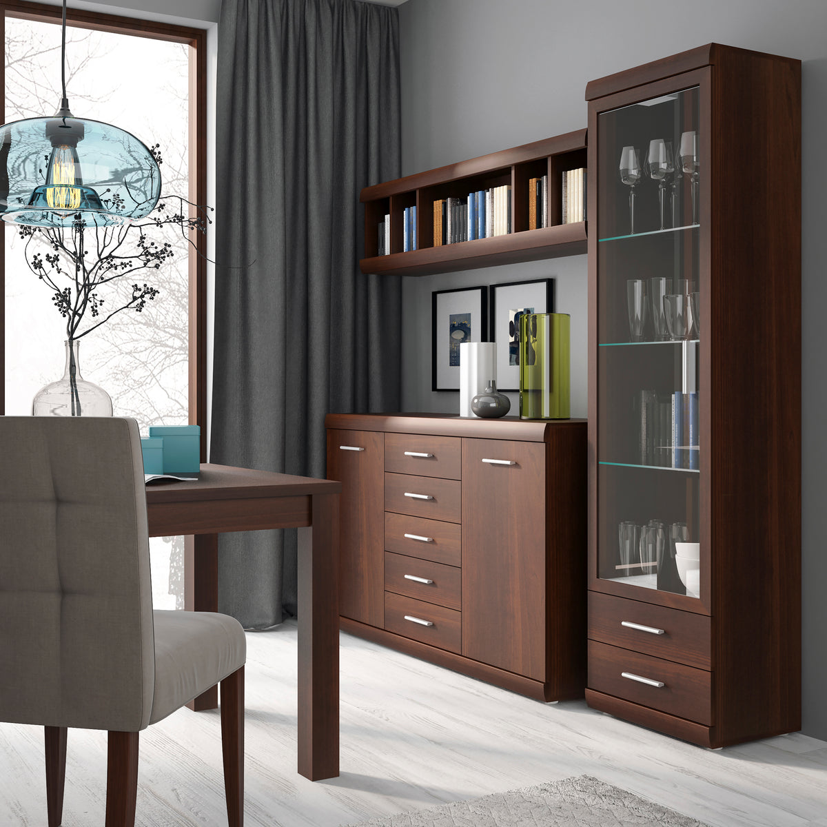 Ingrid 2 Door 5 Drawer Sideboard in Dark Mahogany Melamine
