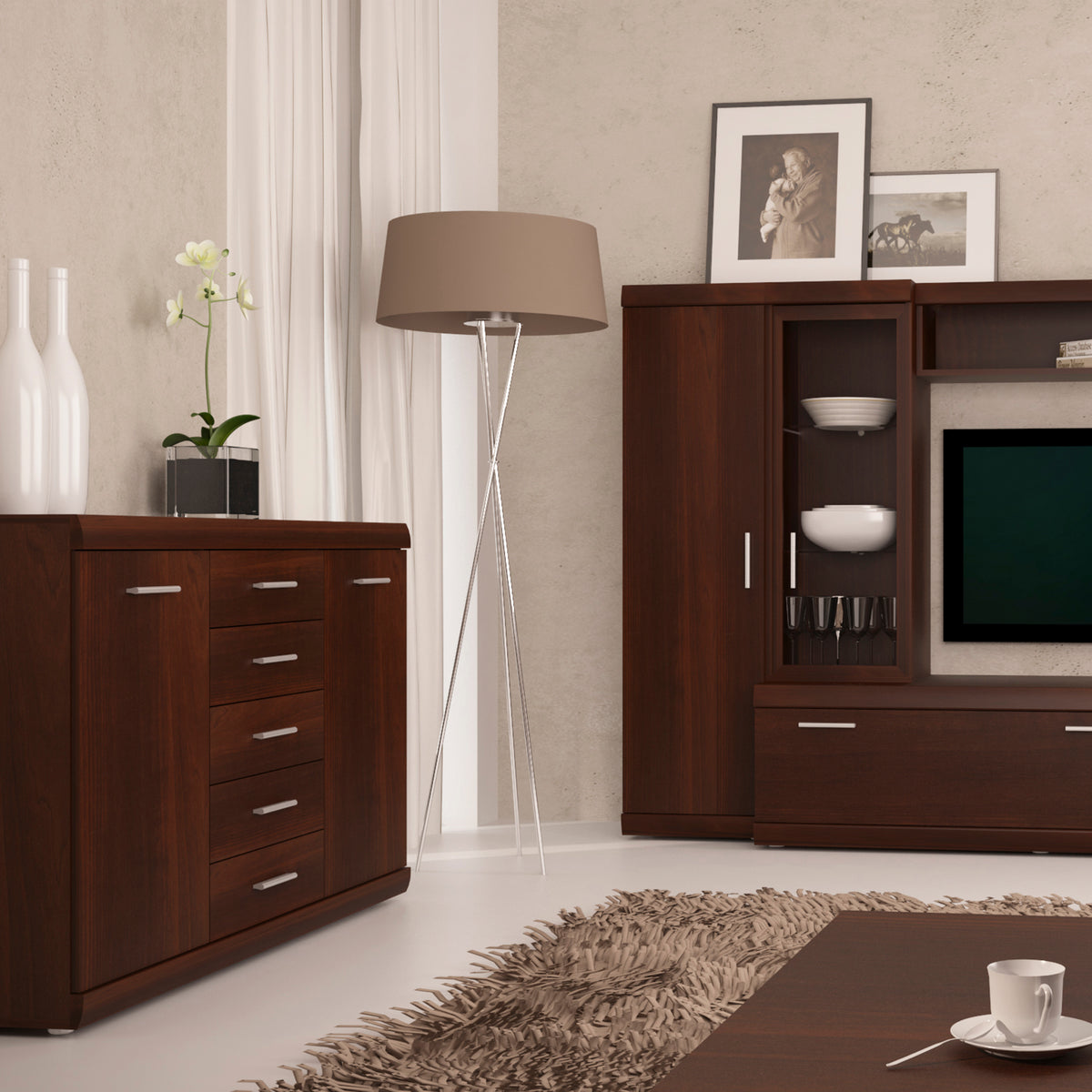 Ingrid 2 Door 5 Drawer Sideboard in Dark Mahogany Melamine