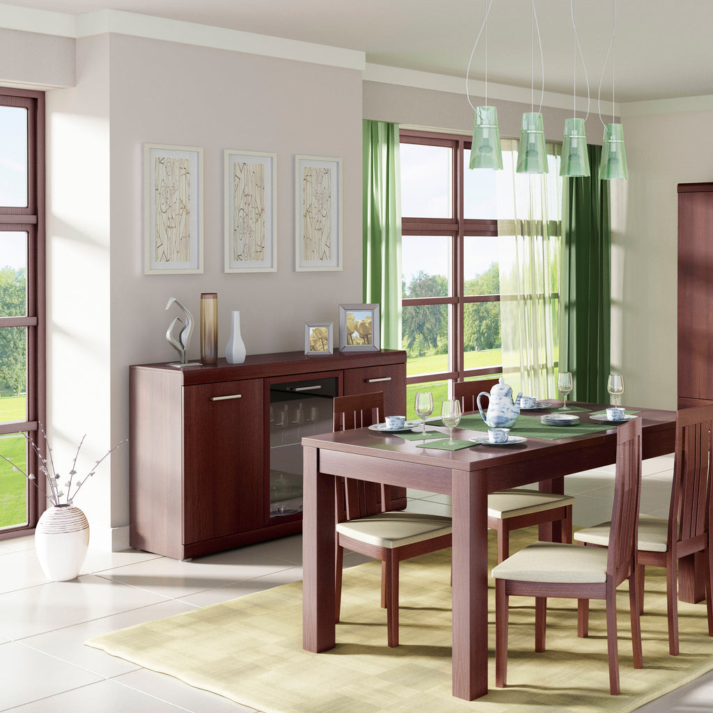 Ingrid 3 Door Glazed Sideboard in Dark Mahogany Melamine