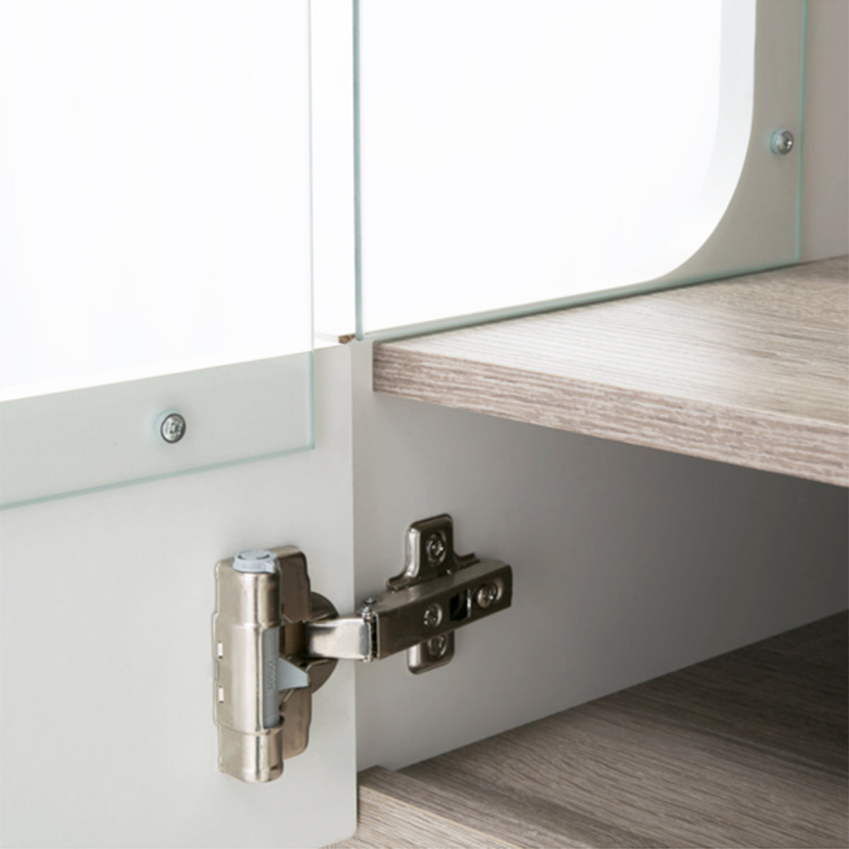 Claudia Living Tall Glazed Narrow Display Unit (RHD) in White with a Truffle Oak Trim