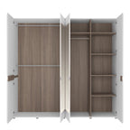 Claudia Bedroom 4 Door Wardrobe with Mirrors in White with a Truffle Oak Trim