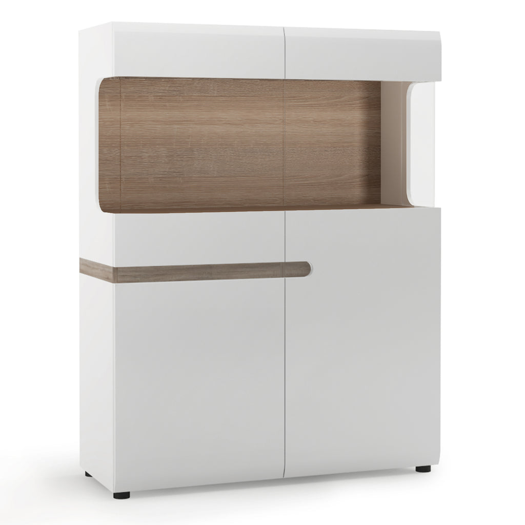 Claudia Living Low Display Cabinet 109cm Wide in White with a Truffle Oak Trim
