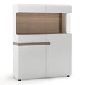 Claudia Living Low Display Cabinet 109cm Wide in White with a Truffle Oak Trim
