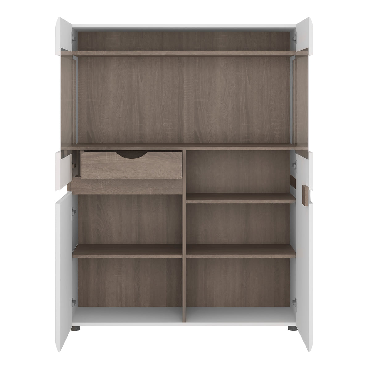 Claudia Living Low Display Cabinet 109cm Wide in White with a Truffle Oak Trim