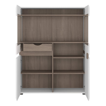 Claudia Living Low Display Cabinet 109cm Wide in White with a Truffle Oak Trim