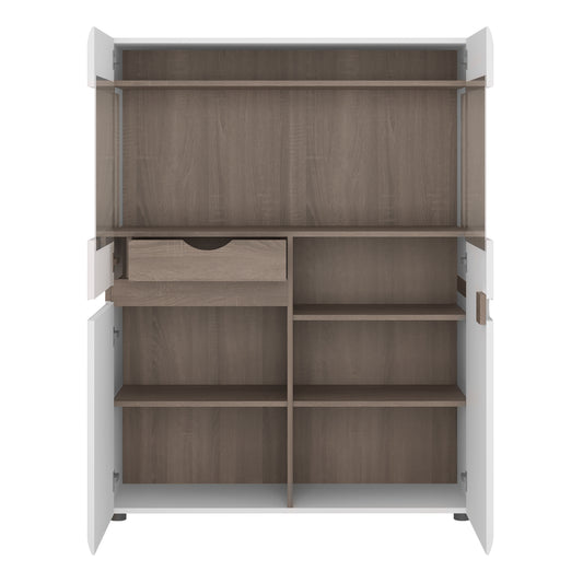 Claudia Living Low Display Cabinet 109cm Wide in White with a Truffle Oak Trim