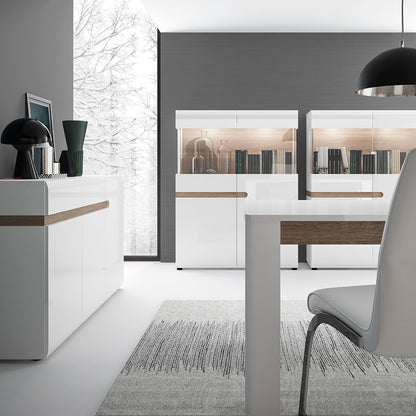 Claudia Living Low Display Cabinet 109cm Wide in White with a Truffle Oak Trim