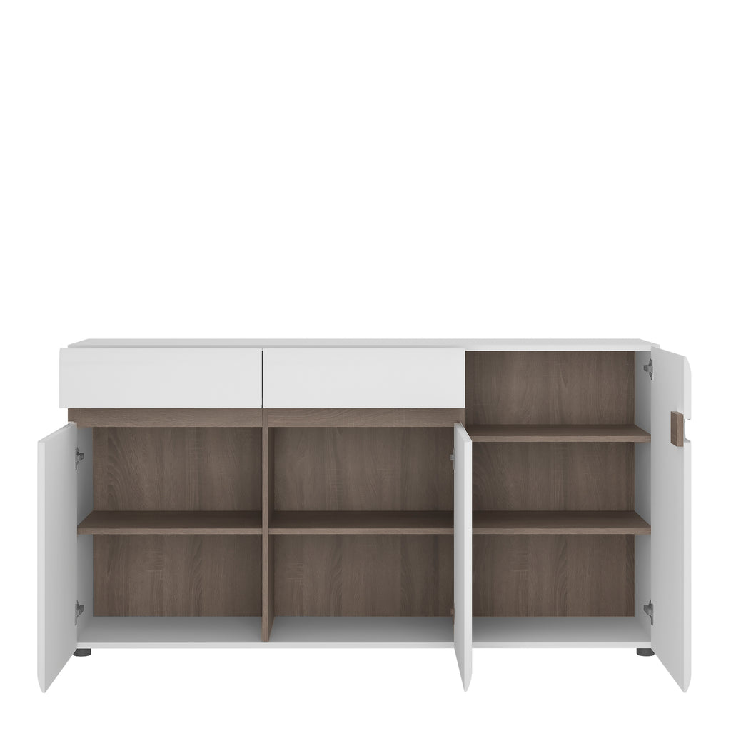 Claudia Living 2 Drawer 3 Door Sideboard in White with a Truffle Oak Trim