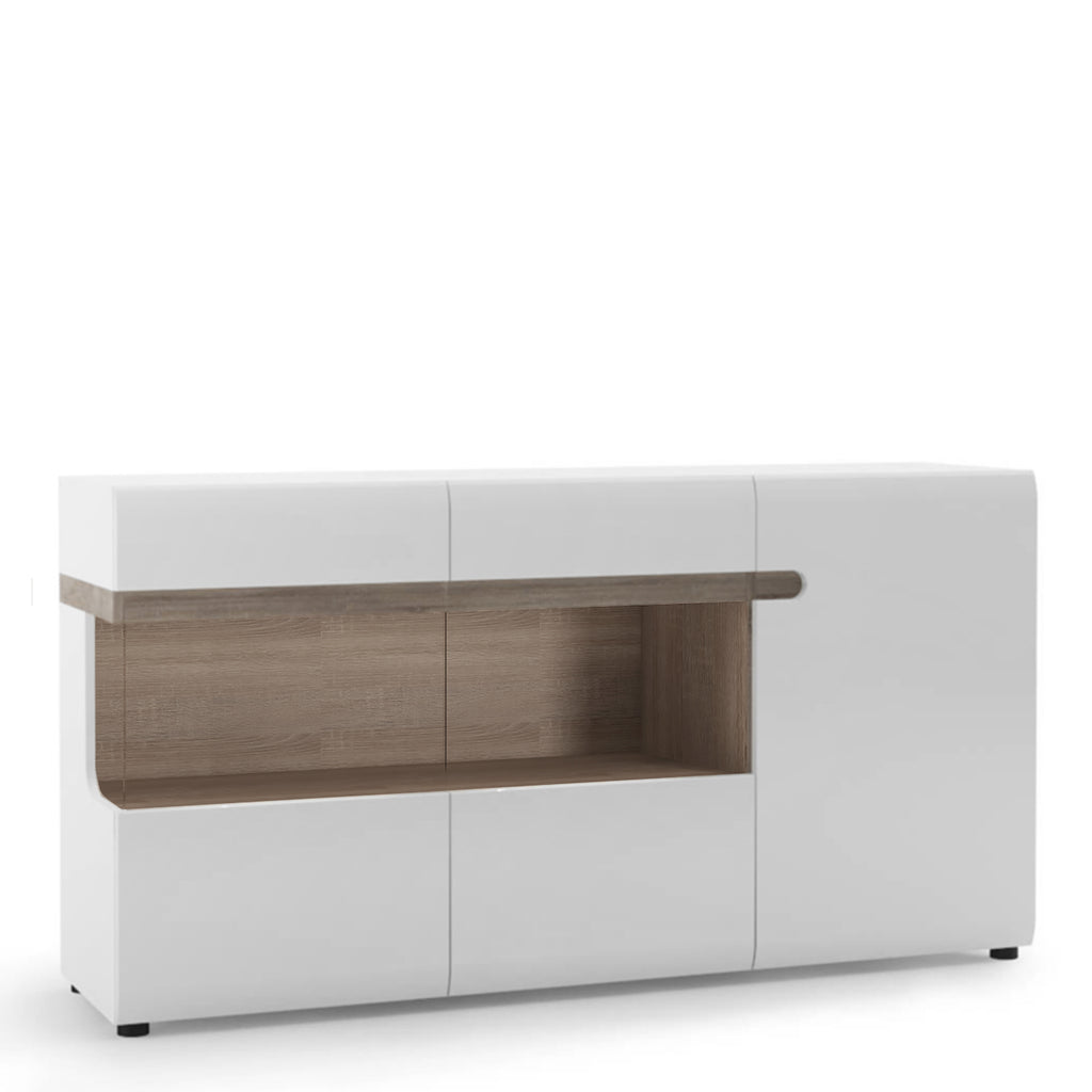 Claudia Living 3 Door Glazed Sideboard in White with a Truffle Oak Trim
