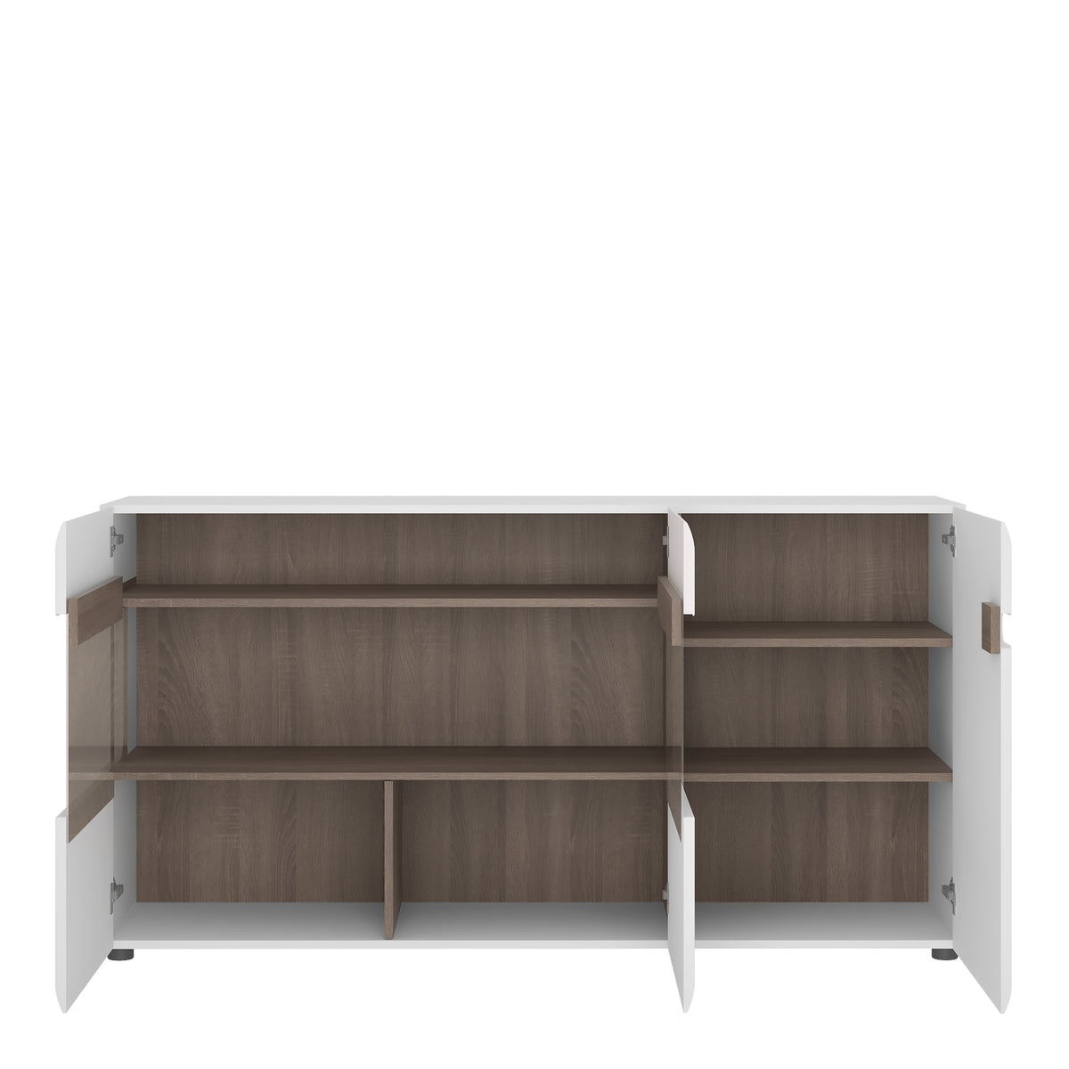 Claudia Living 3 Door Glazed Sideboard in White with a Truffle Oak Trim