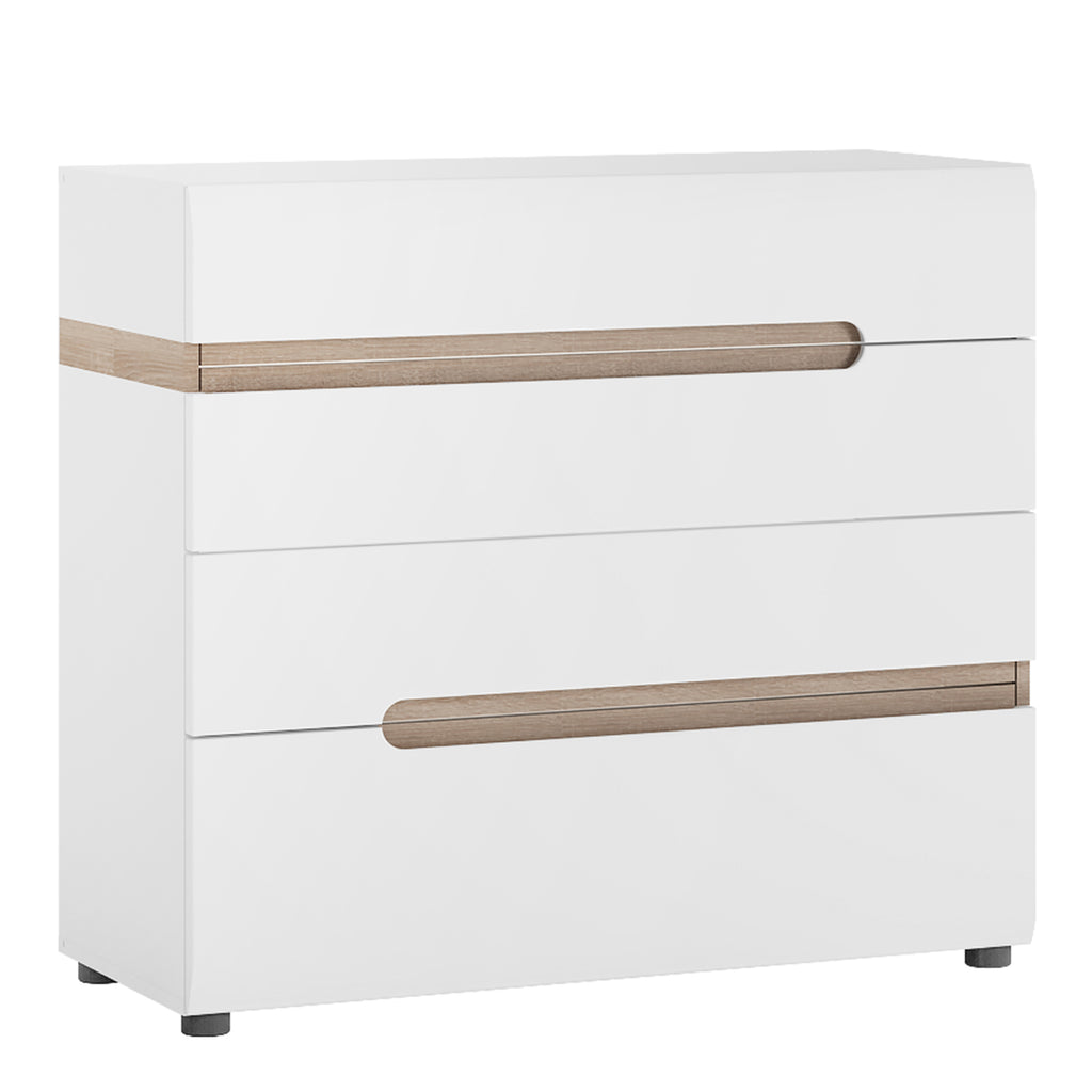 Claudia Bedroom 4 Drawer Chest in White with a Truffle Oak Trim