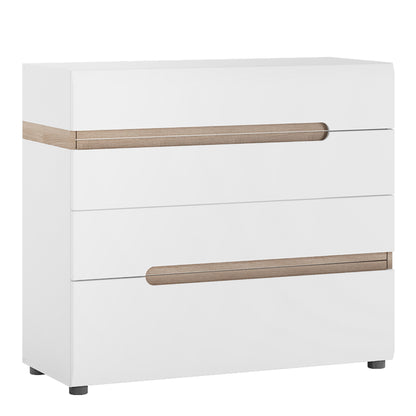 Claudia Bedroom 4 Drawer Chest in White with a Truffle Oak Trim