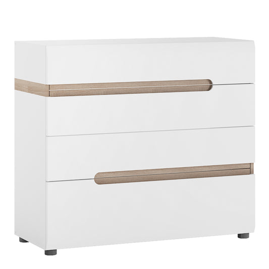 Claudia Bedroom 4 Drawer Chest in White with a Truffle Oak Trim